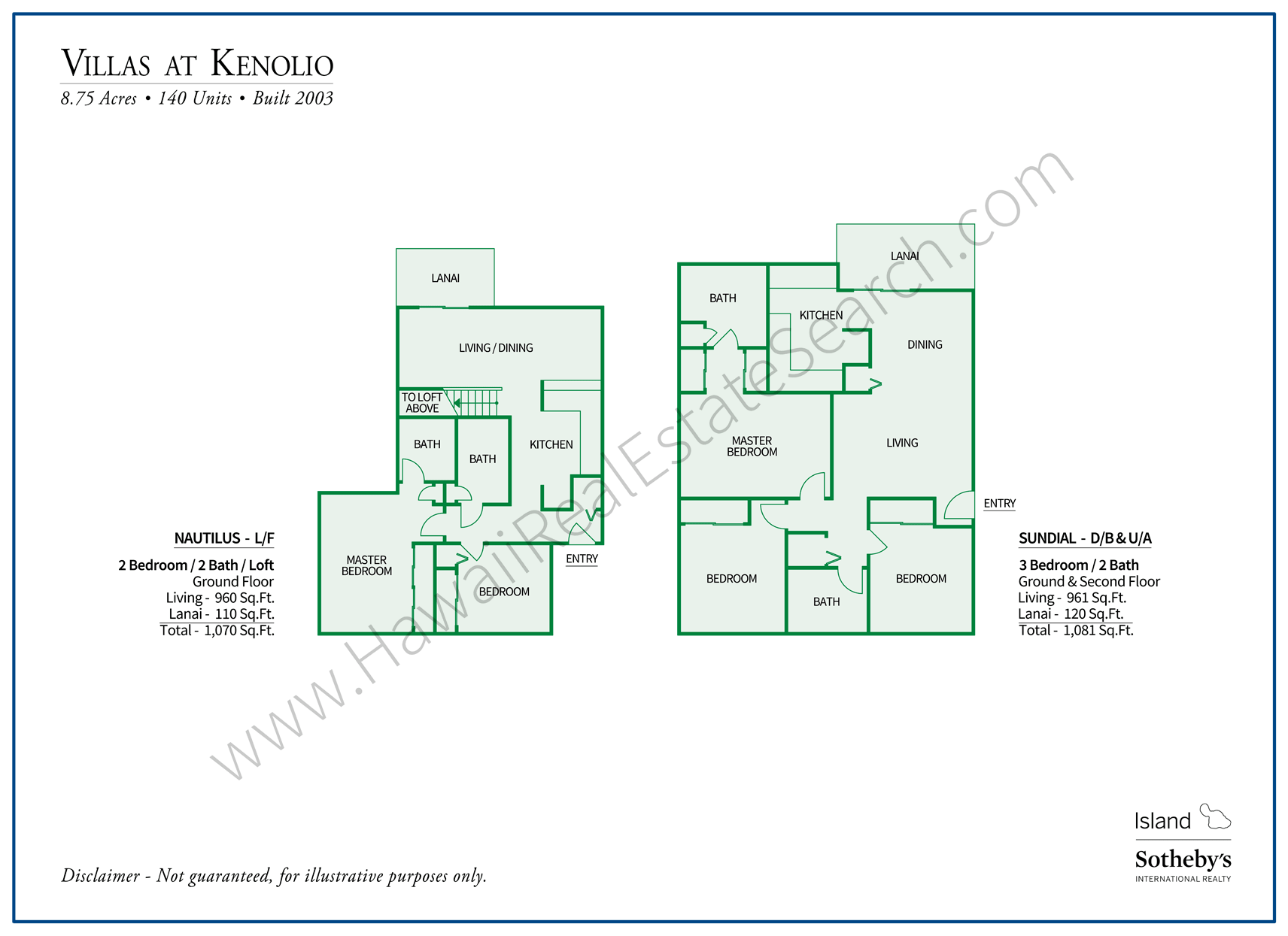 Villas at Kenolio Floor Plans